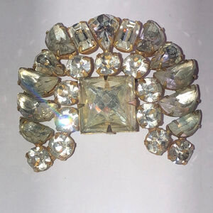 Elegant Vintage Gold Tone and Silver Crystal Boho Brooch